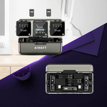AIWaft Wave Wireless Microphone with Noise Reduction, Omnidirectional Recording, Adjustable Gain, 48KHz Sampling Rate, 90m Transmission, ≤20ms Delay, 7H Battery, Type-C Fast Charging – Compatible with Mobile, Camera, YouTube, Vlogging & Interviews